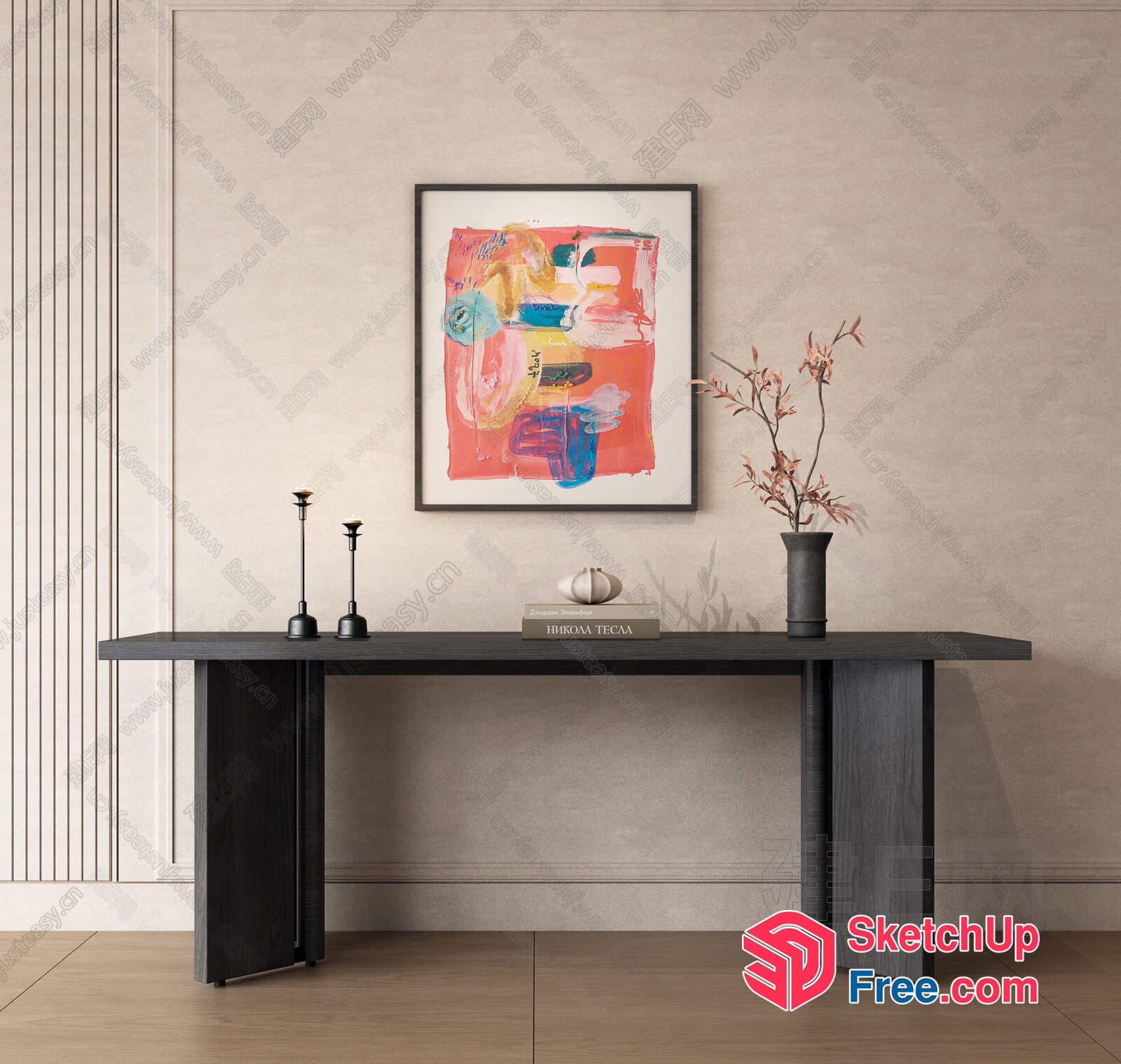 Elegant Modern Artwork Display With Console Table And Decor 3D SketchUp File