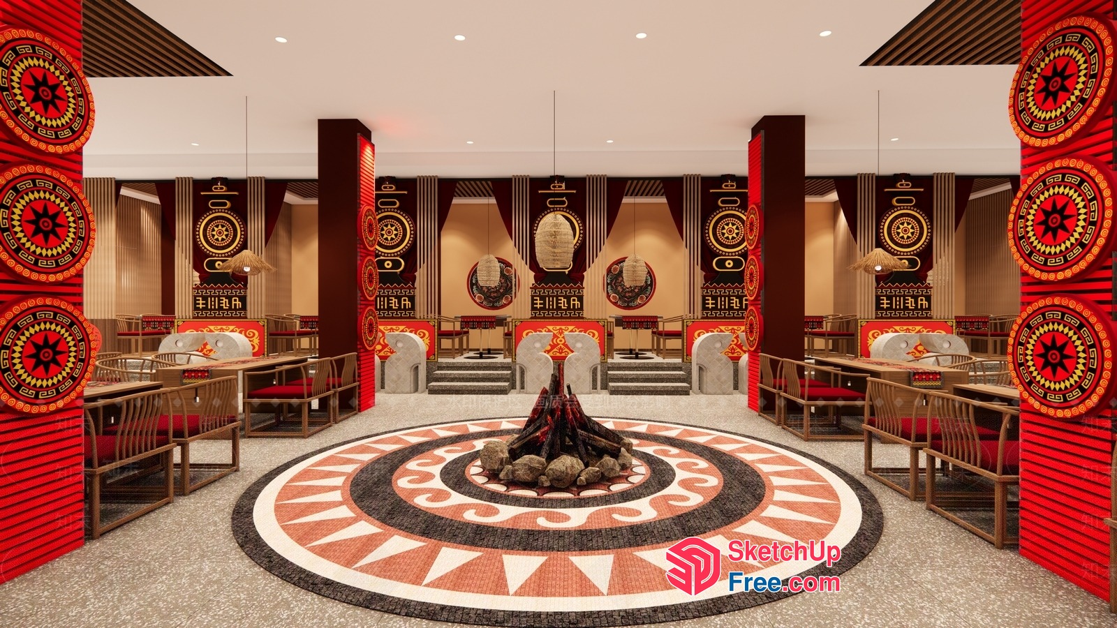 Traditional Asian-Inspired Dining Space 3D SketchUp File