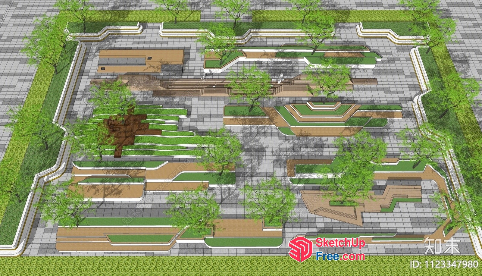 Modern Outdoor Park With Greenery And Water Features 3D SketchUp File