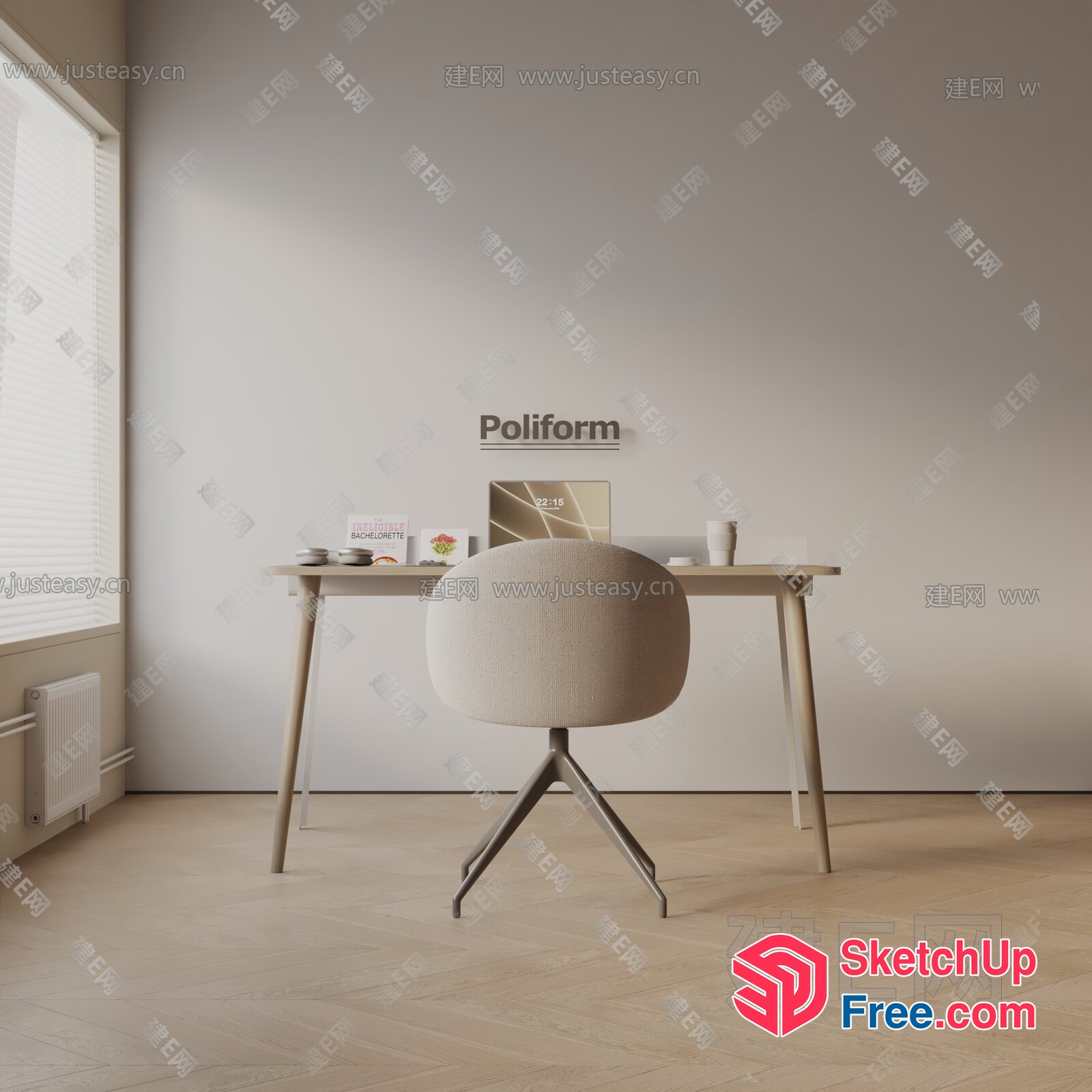 Modern Minimalist Office Space With Neutral Color Scheme 3D SketchUp File