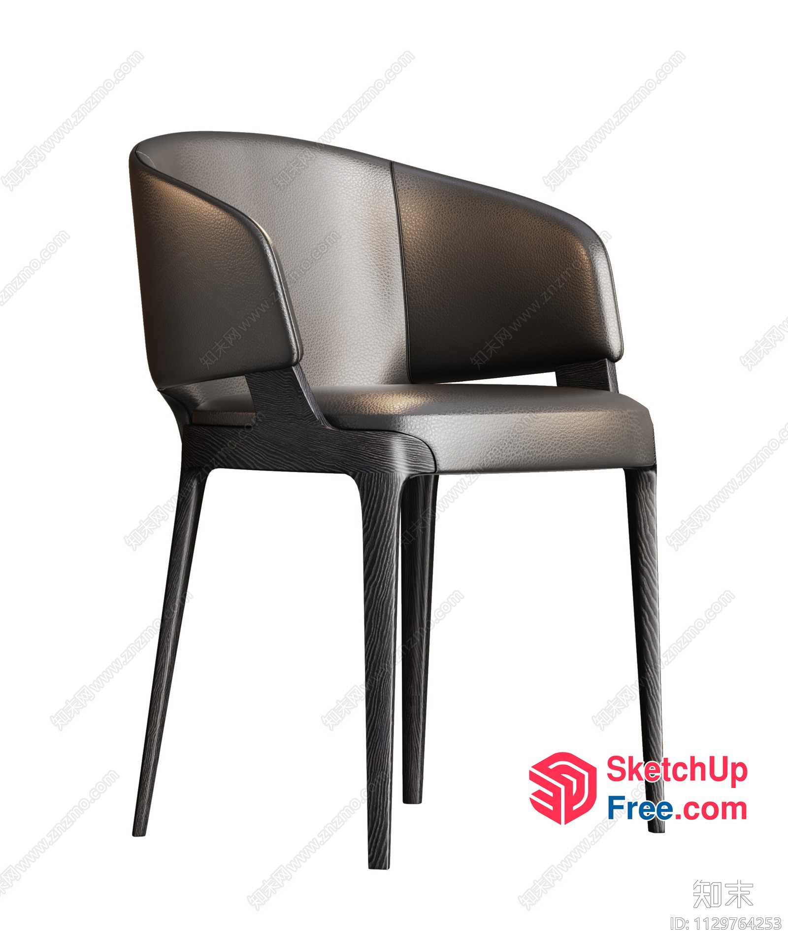 Elegant Black Leather And Wood Dining Chair 3D SketchUp File