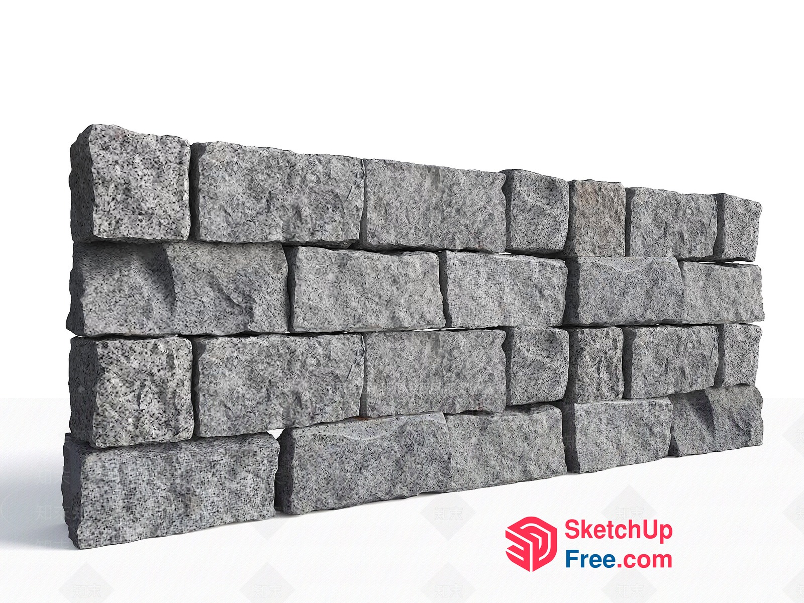 Gray Stone Brick Wall 3D SketchUp File