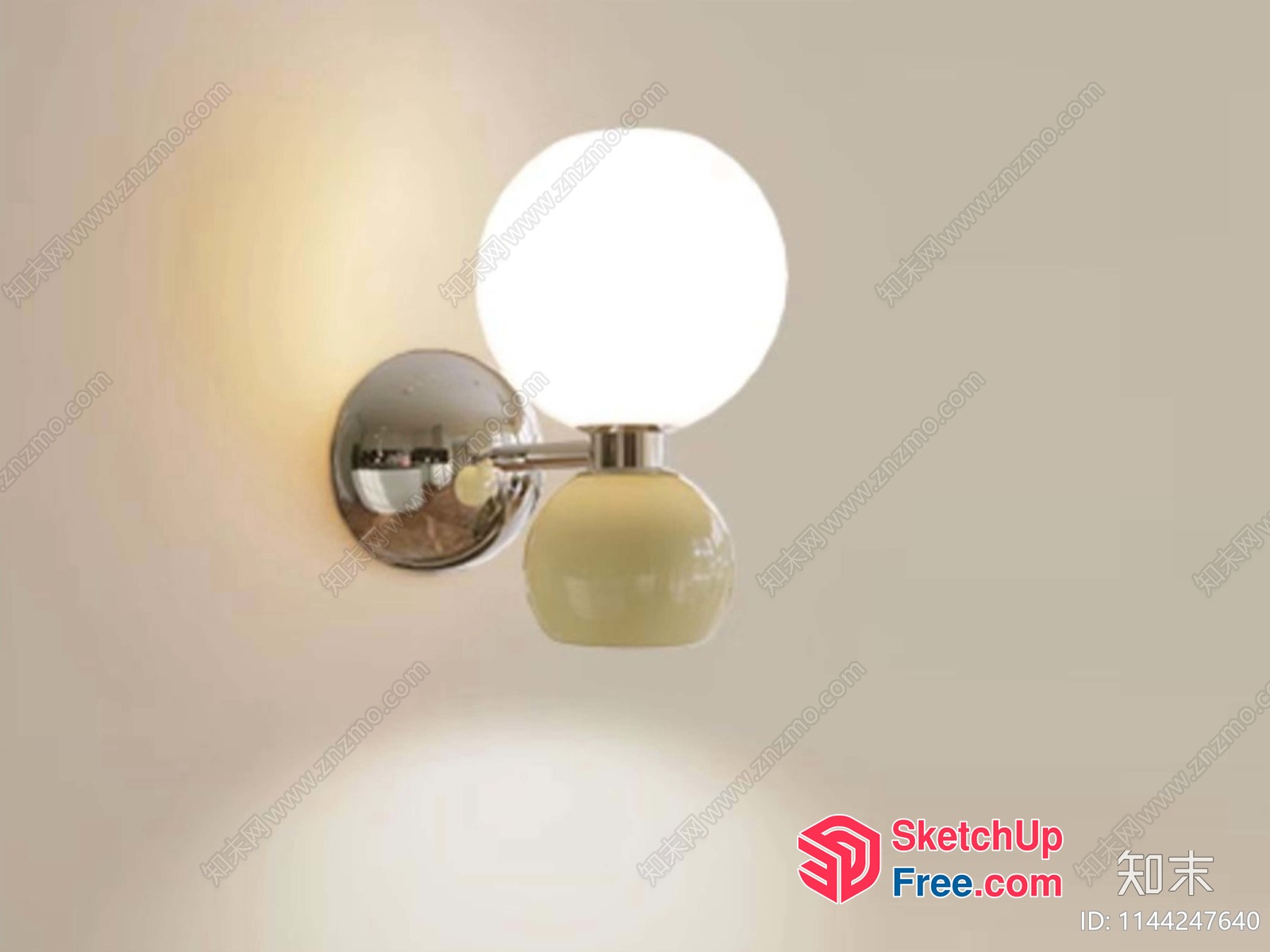 Wall-Mounted Spherical Light Fixture With Creamy Shade 3D SketchUp File