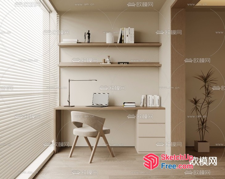 Minimalist Home Office Space With Natural Light 3D SketchUp File