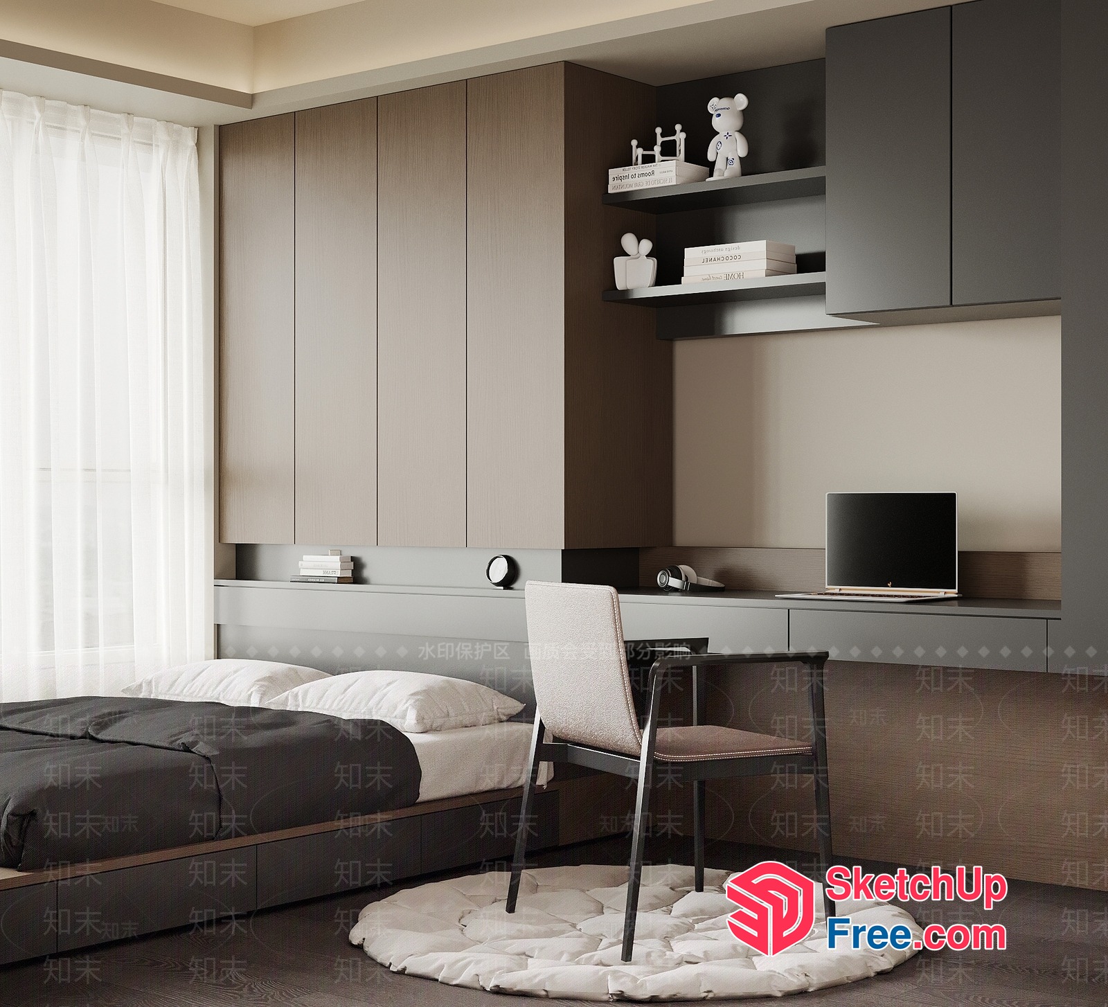 Modern Minimalist Bedroom With Dark Wood Accents 3D SketchUp File