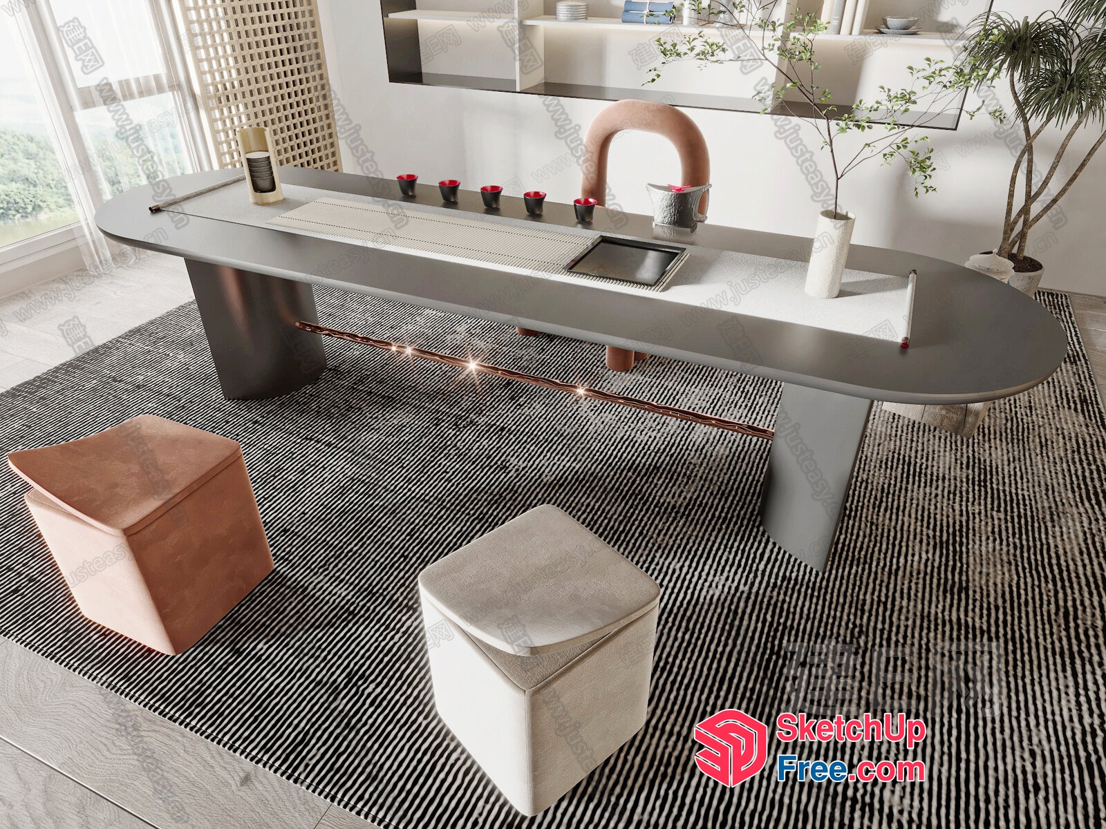 Modern Minimalist Japanese Style Dining Table And Chairs 3D SketchUp File