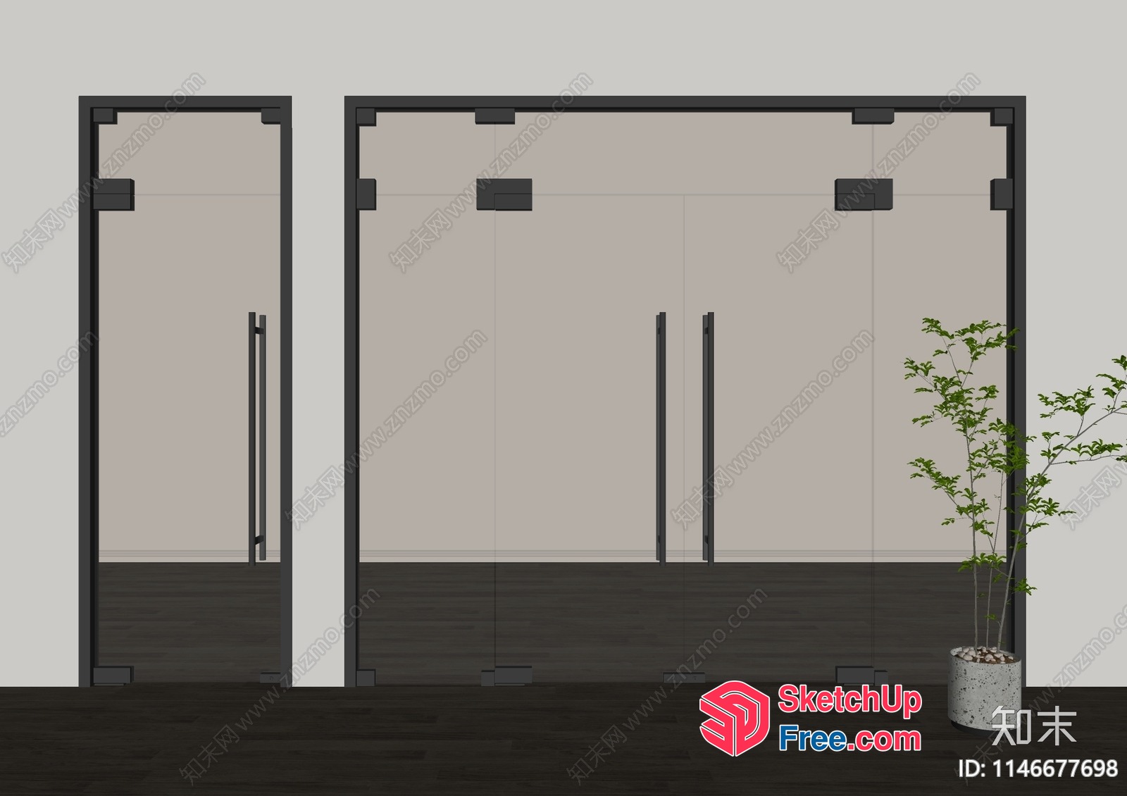 Modern Glass Door And Wall Interior 3D SketchUp File
