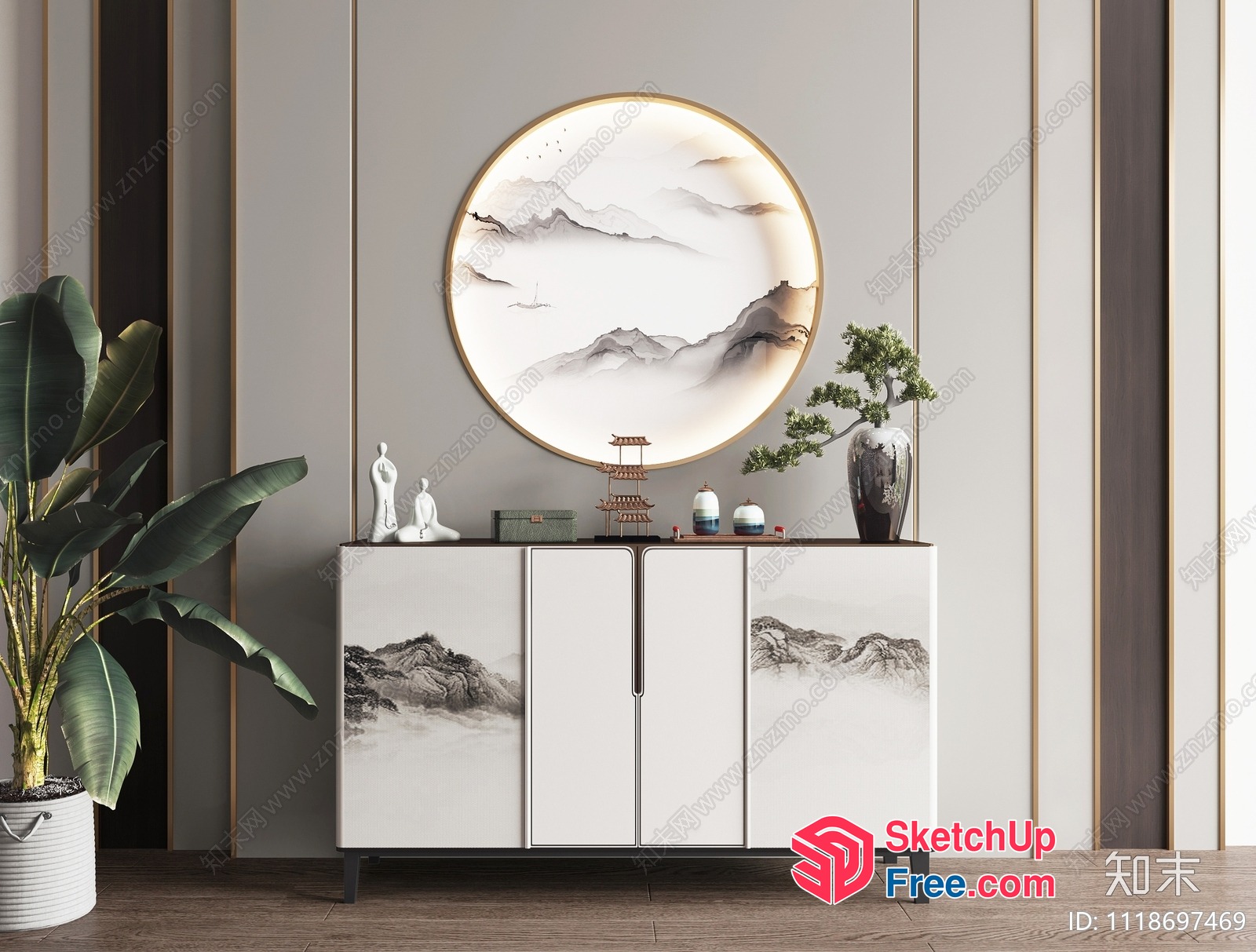 Elegant Modern Minimalist Japanese-Inspired Decorated Room 3D SketchUp File