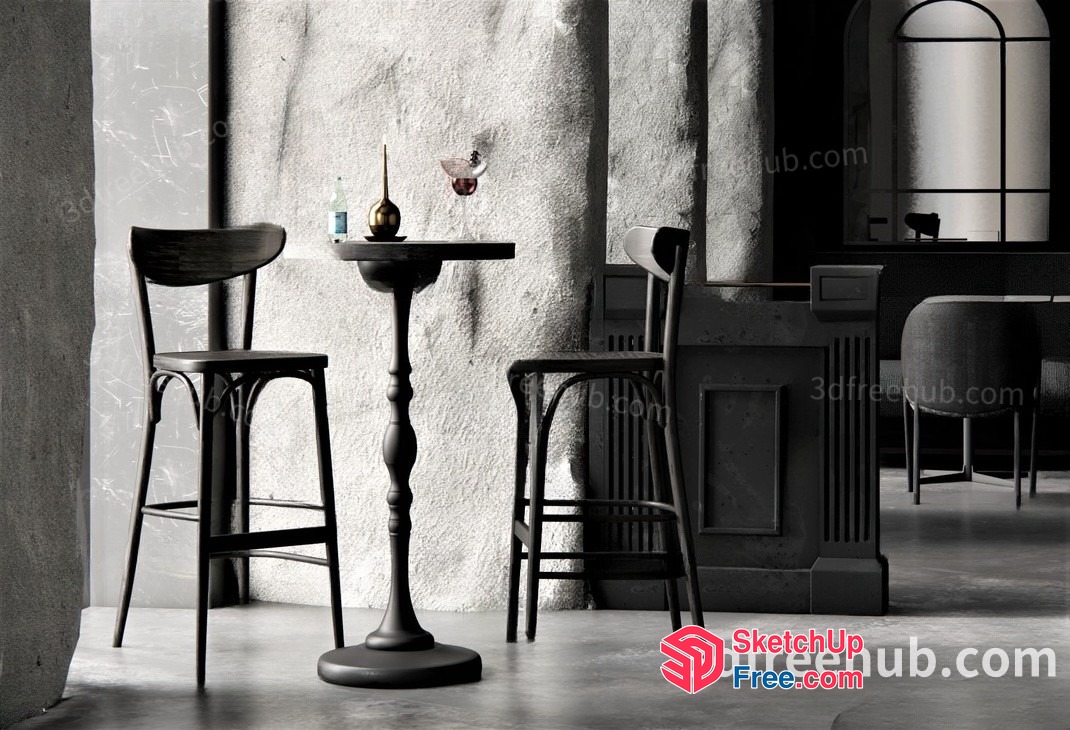 Bar Stools And Table In A Modern Industrial Setting 3D SketchUp File