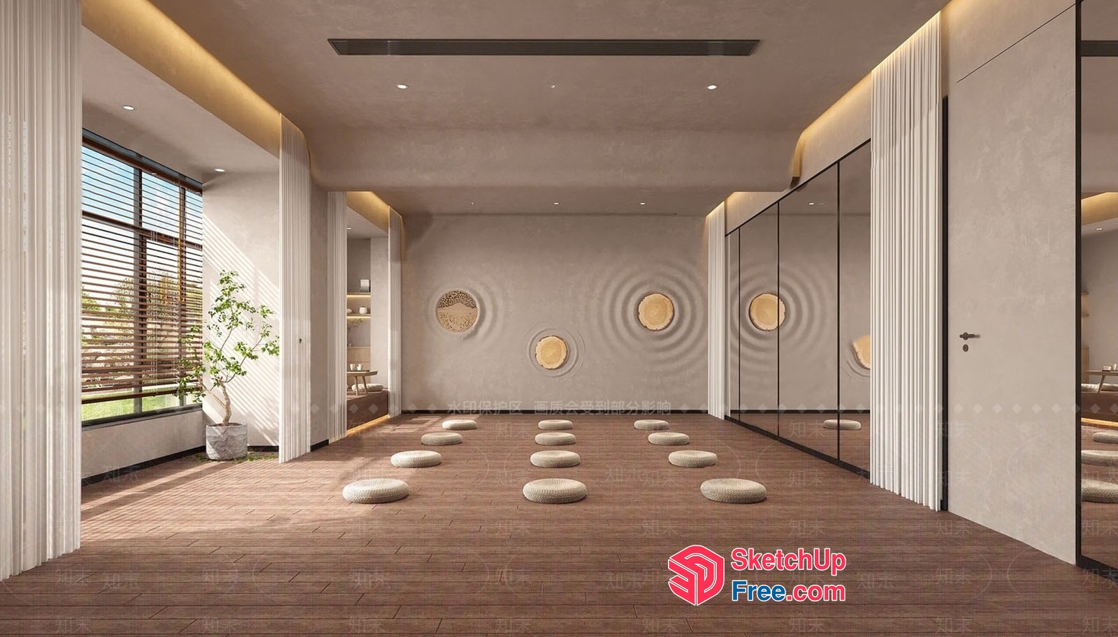 Serene Minimalist Japanese-Style Meditation Room 3D SketchUp File
