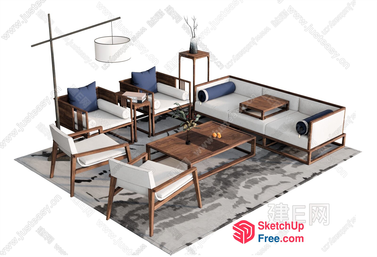 Minimalist Japanese-Style Living Room Furniture Set 3D SketchUp File