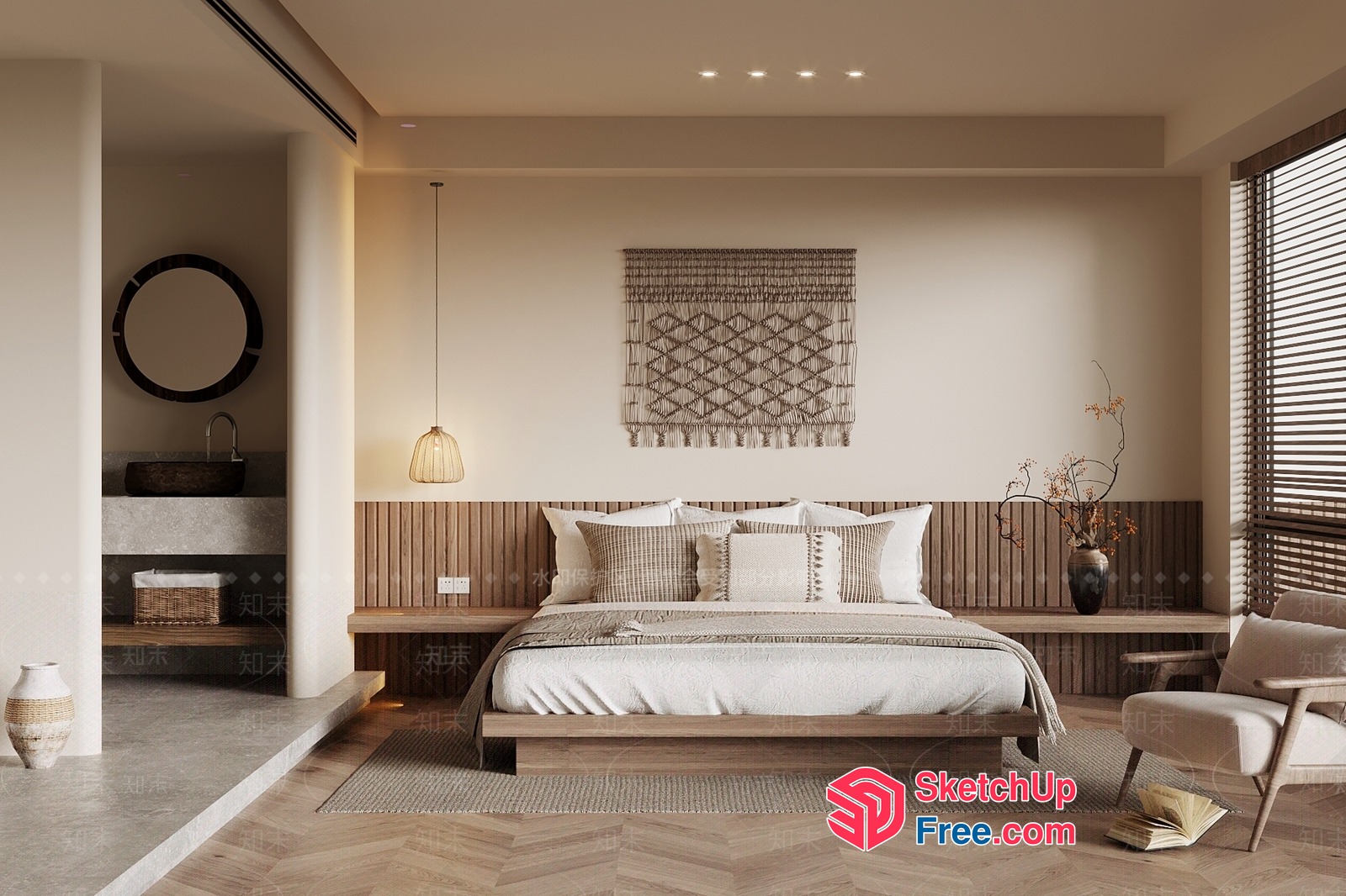 Modern Minimalist Japanese Style Bedroom Interior 3D SketchUp File