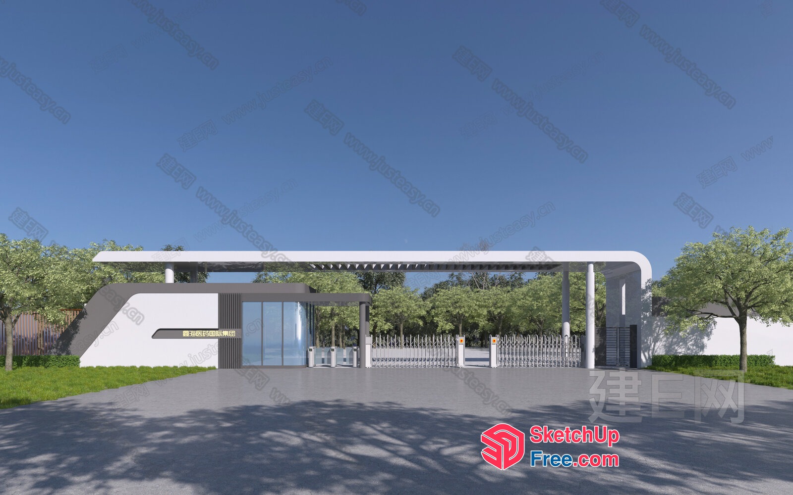 Modern Entrance With Glass Curtain Wall 3D SketchUp File