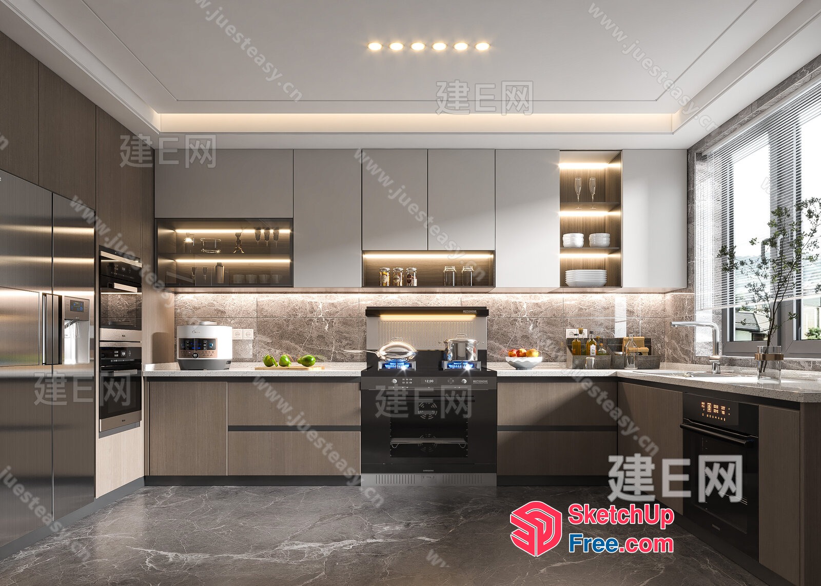 Modern Kitchen With Stainless Steel Appliances And Marble Countertops 3D SketchUp File