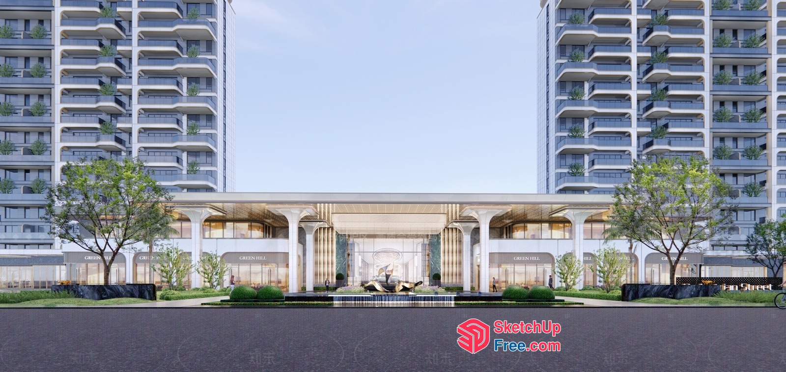 Modern Apartment Building With Elegant Facade 3D SketchUp File