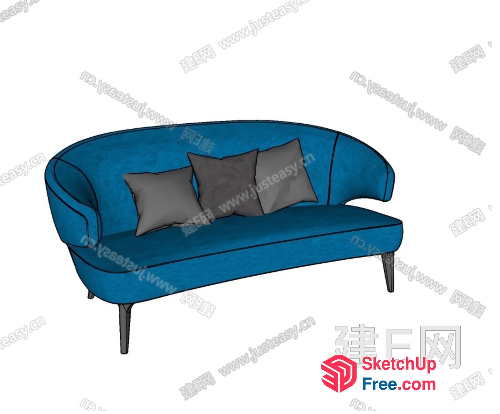 Elegant Blue Sofa With Pillows 3D SketchUp File