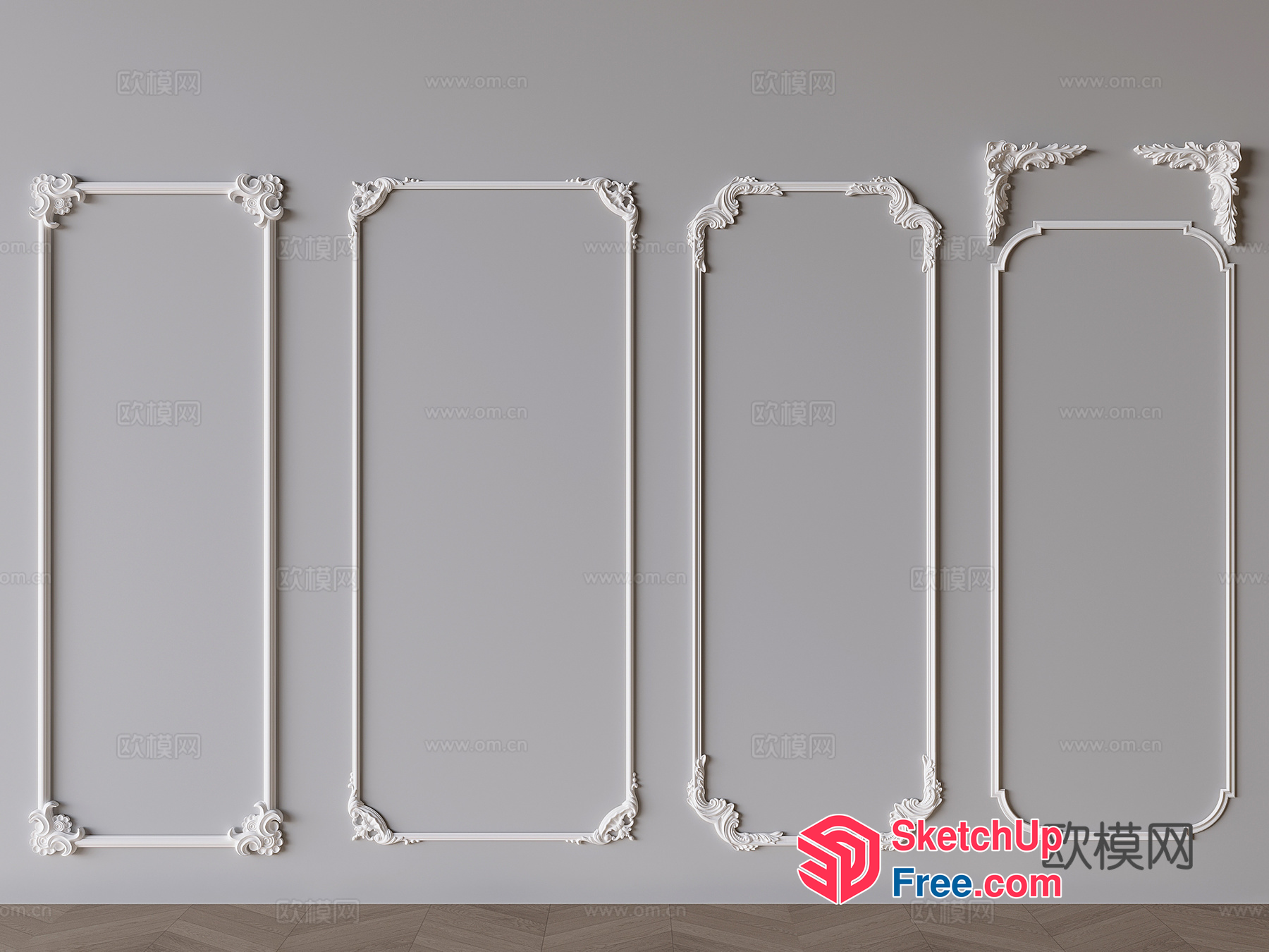 Ornate White Wall Decorations 3D SketchUp File