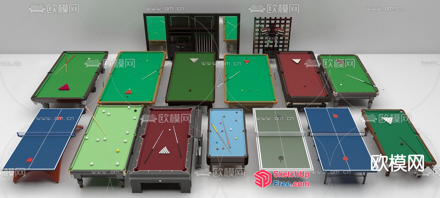 Billiard Room With Various Table Styles 3D SketchUp File