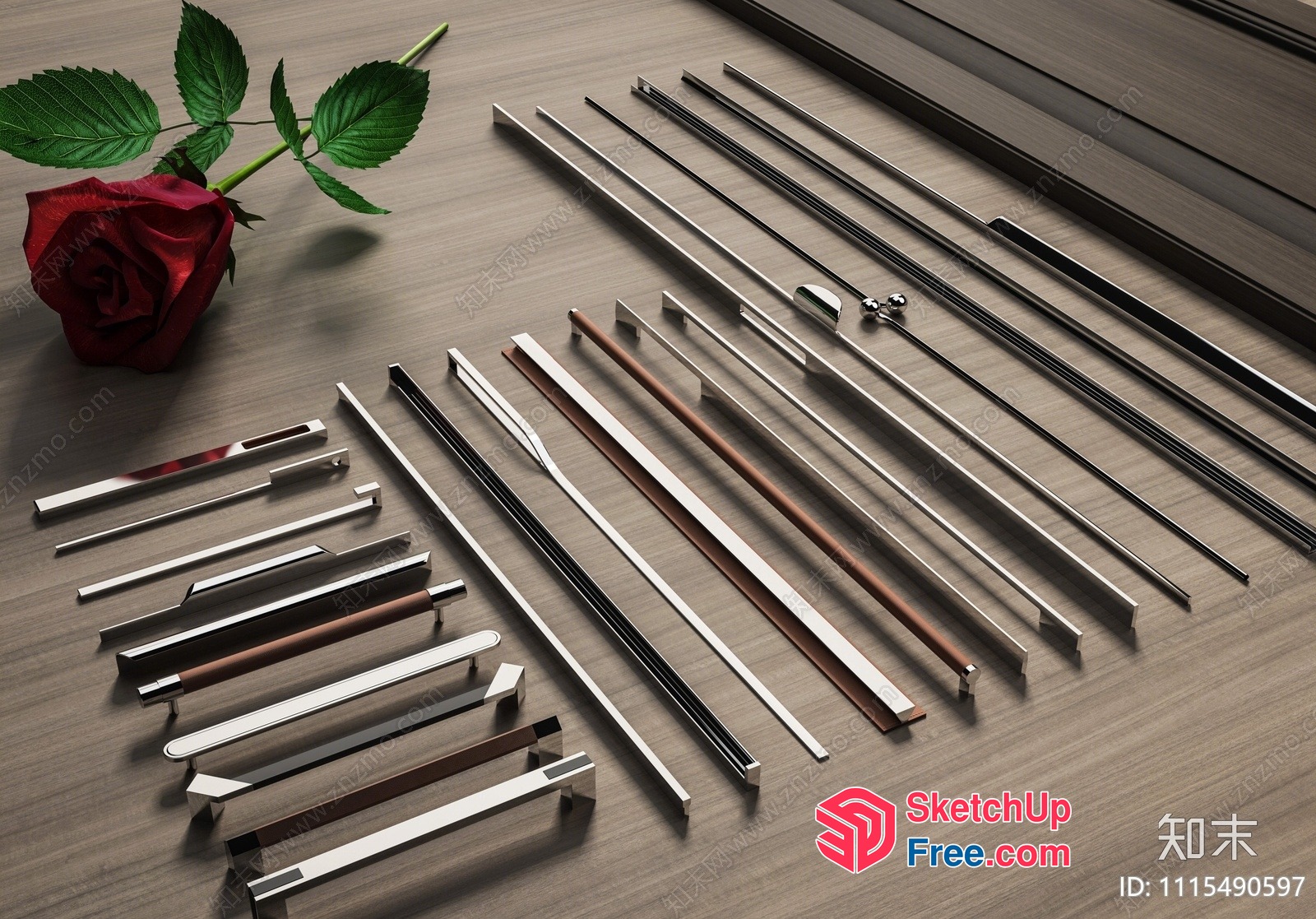Silver And Brown Cabinet Handles 3D SketchUp File