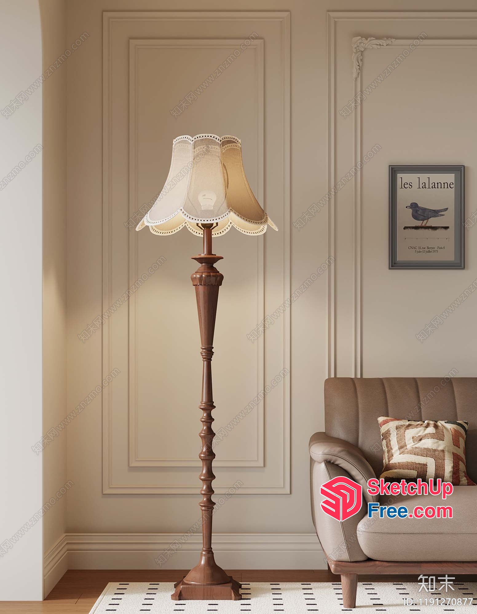 Elegant Living Room Corner With Traditional Floor Lamp 3D SketchUp File