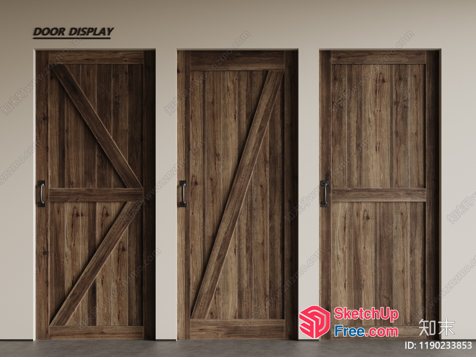Three Wooden Barn Doors 3D SketchUp File