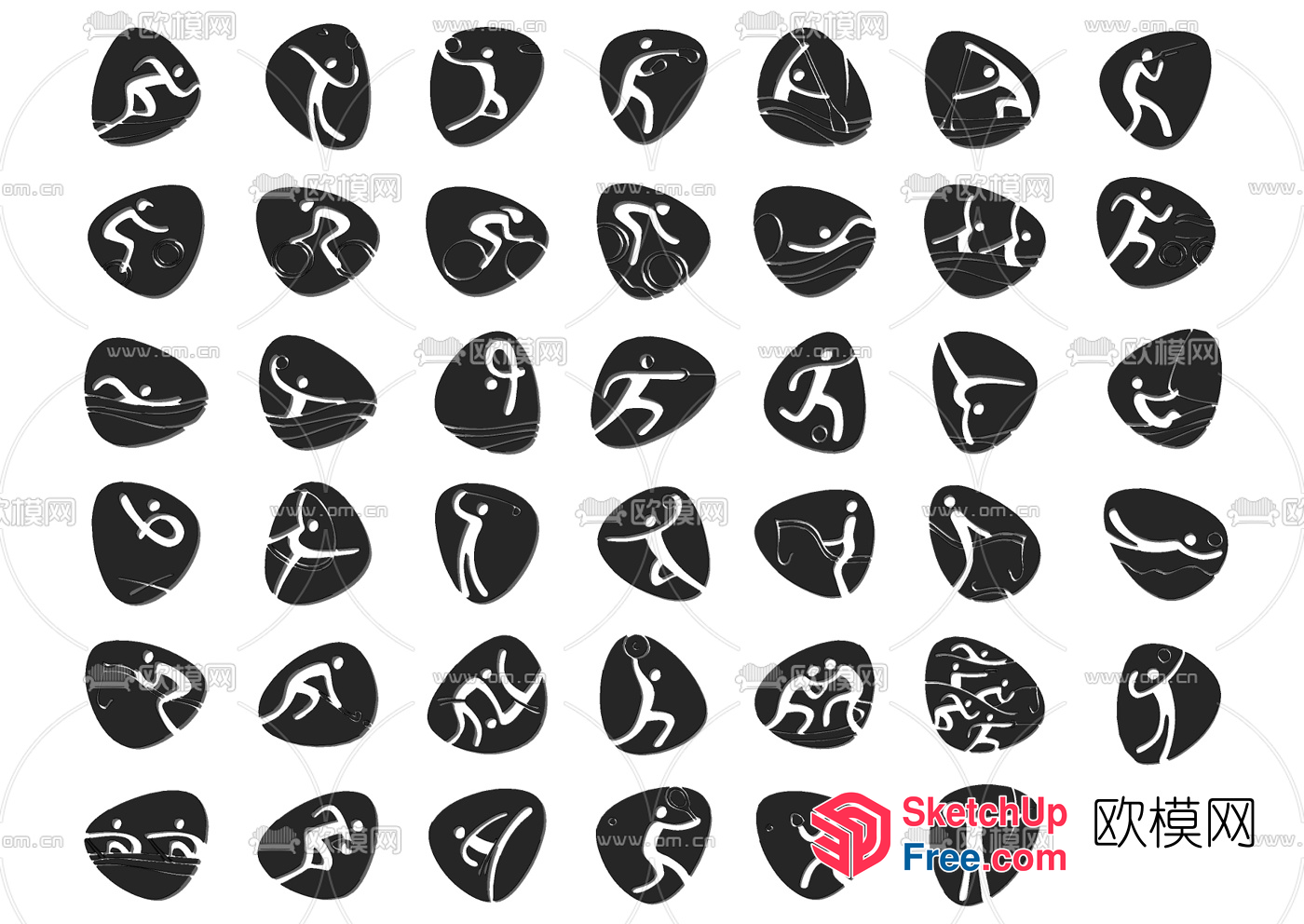 Black And White Sports Icon Set 3D SketchUp File