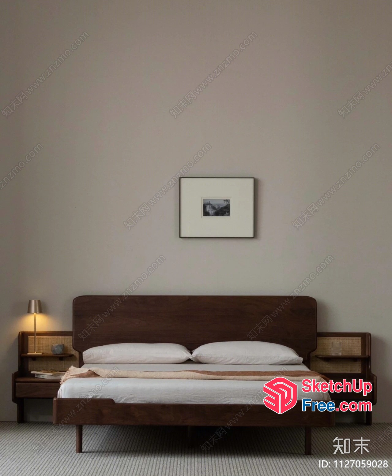 Minimalist Bedroom With Modern Bed And Nightstands 3D SketchUp File