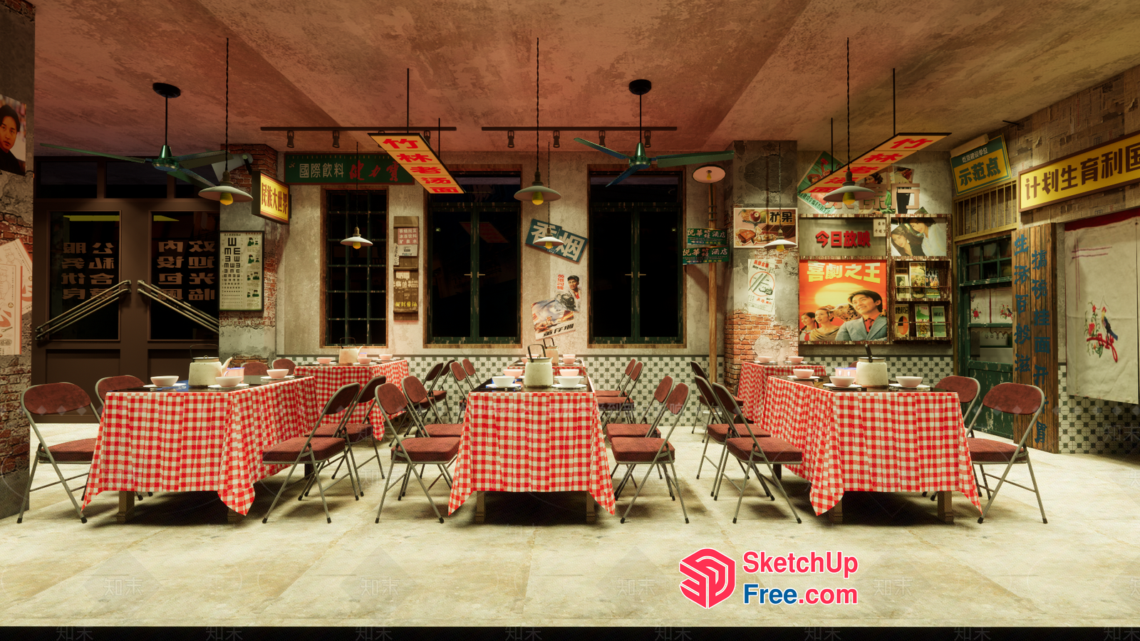 Vintage Chinese Restaurant Interior 3D SketchUp File