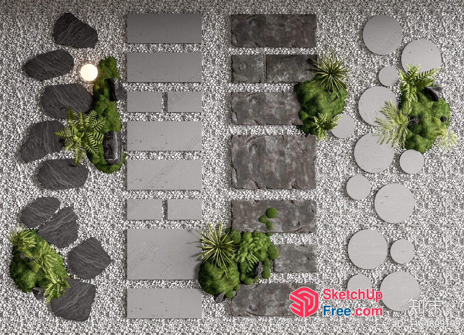Japanese Style Decorative Garden Stones And Plants 3D SketchUp File