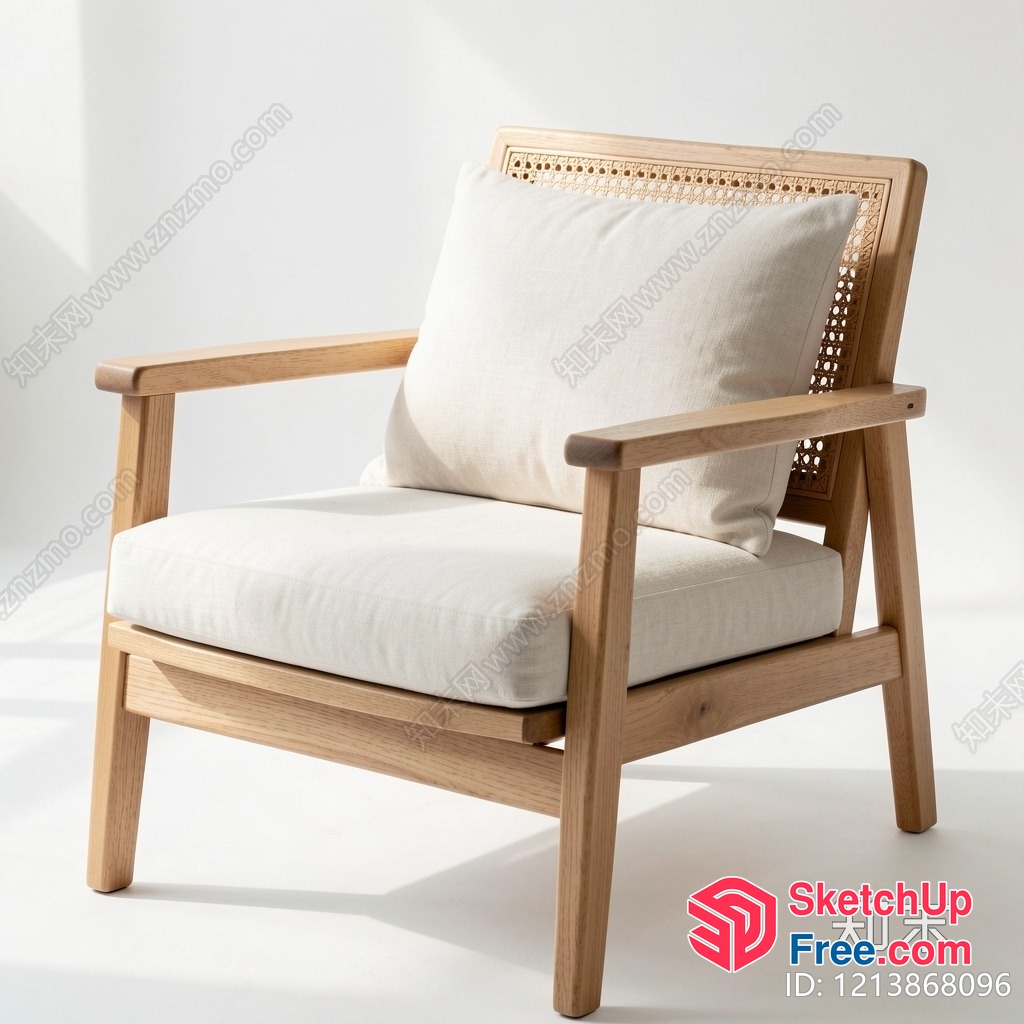 Natural Wood Armchair With Rattan Backrest 3D SketchUp File