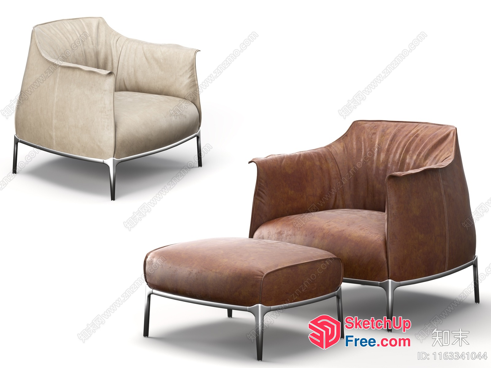 Modern Leather Armchair And Ottoman Set 3D SketchUp File