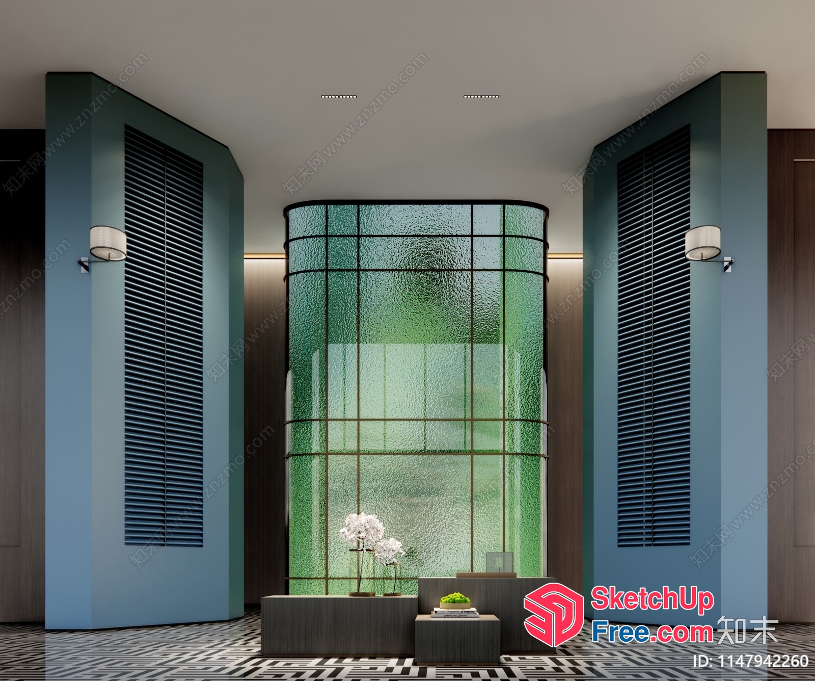 Modern Glass Curtain Wall With Pillars 3D SketchUp File