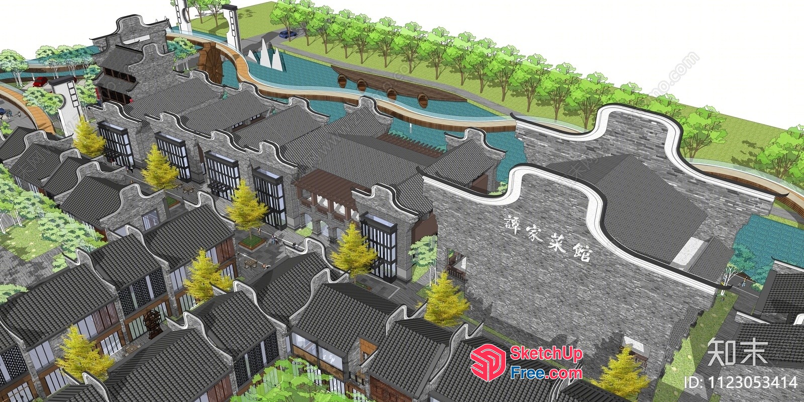 Traditional Asian Architecture With Water Features And Greenery 3D SketchUp File