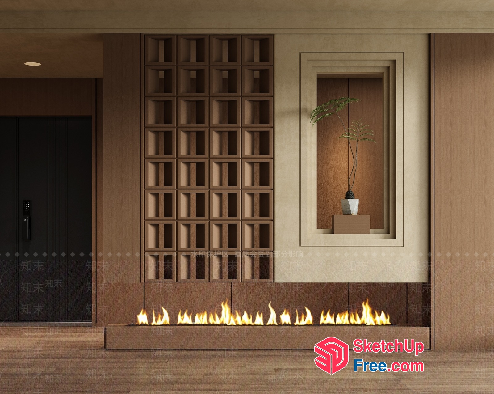Modern Fireplace And Elevator In A Neutral-Toned Room 3D SketchUp File