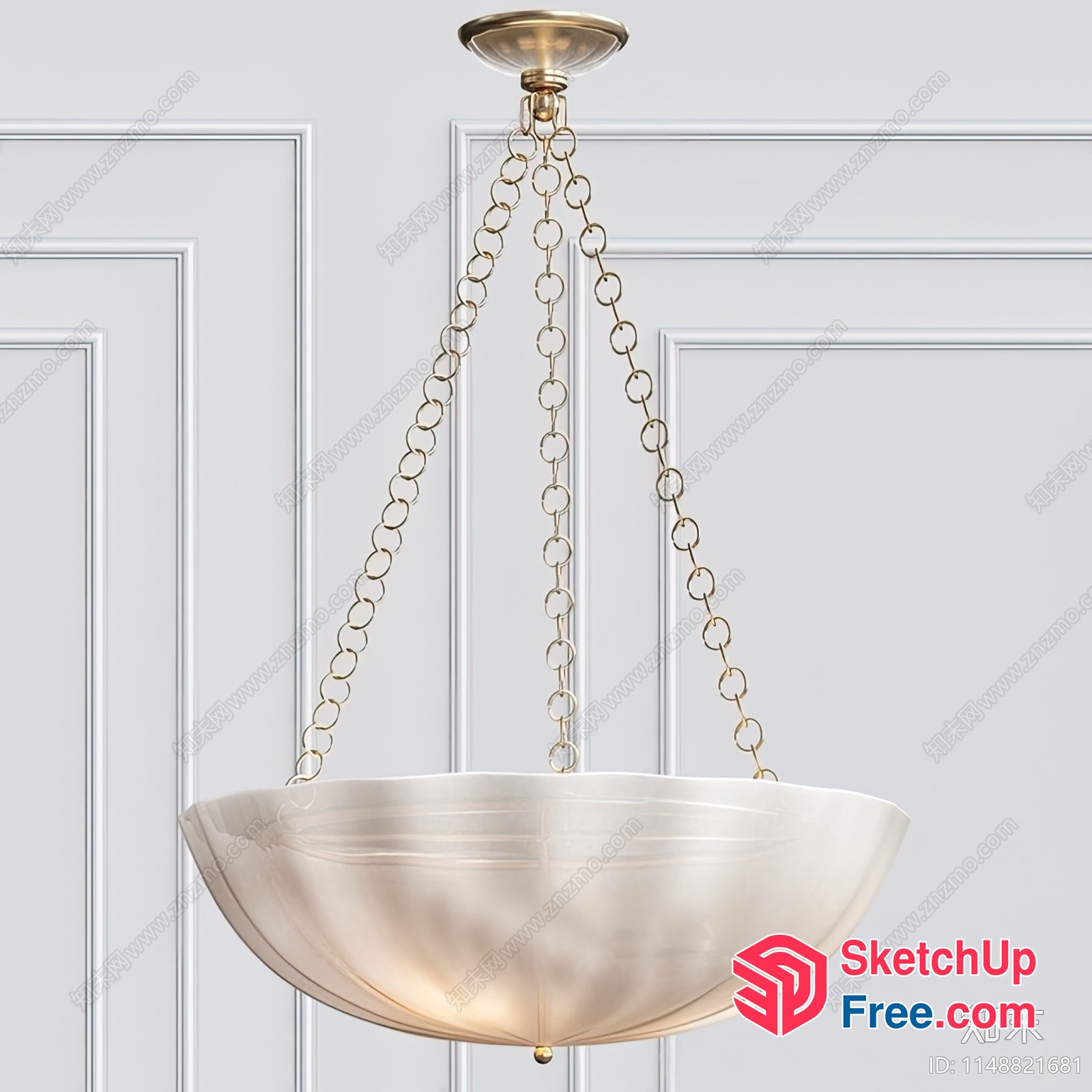 Elegant White Glass Bowl Chandelier 3D SketchUp File