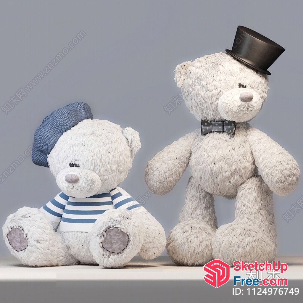 Two Stuffed Bears In Striped And Top Hat Attire 3D SketchUp File