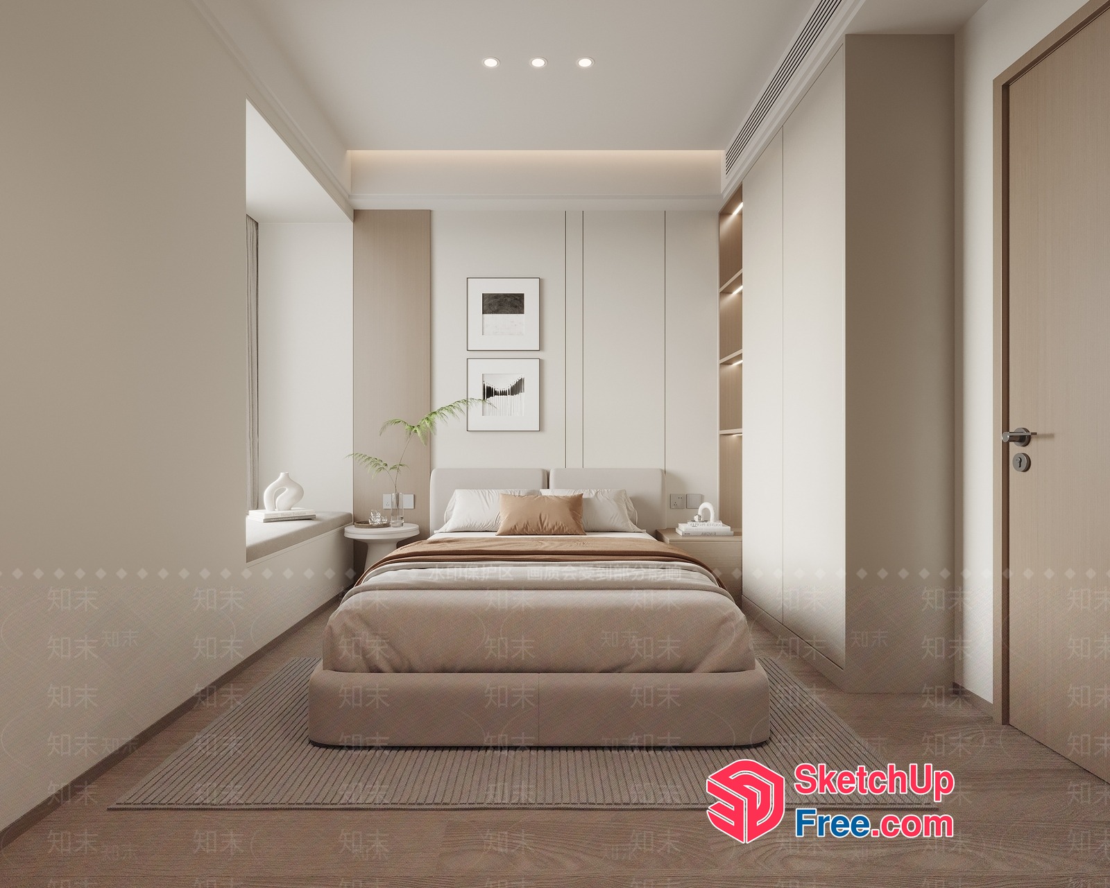 Elegant Modern Bedroom With Neutral Tones And Minimalist Furniture 3D SketchUp File