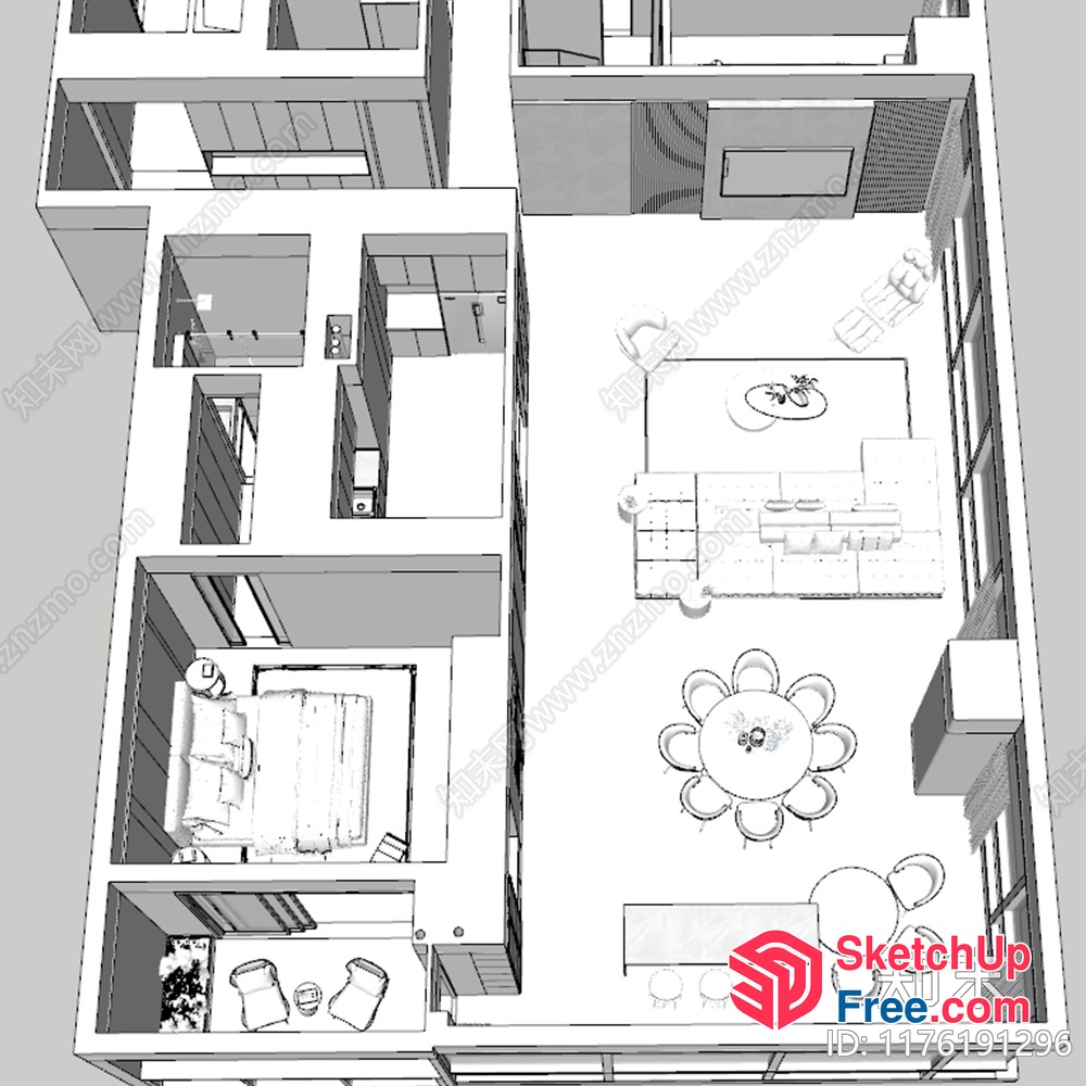 Aerial View Of A Residential Building'S Interior Layout 3D SketchUp File