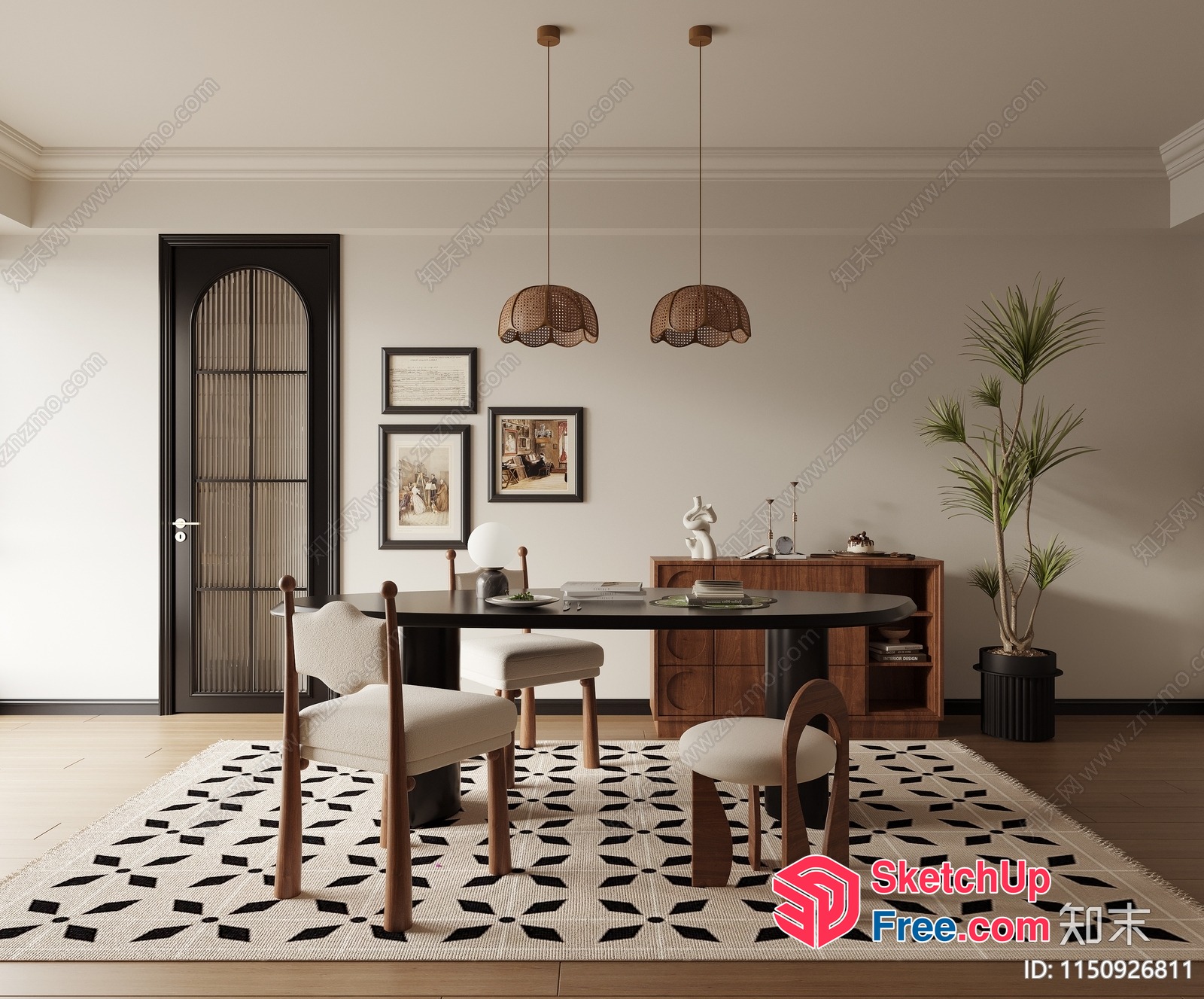 Elegant And Modern Dining Room With Black And White Decor 3D SketchUp File