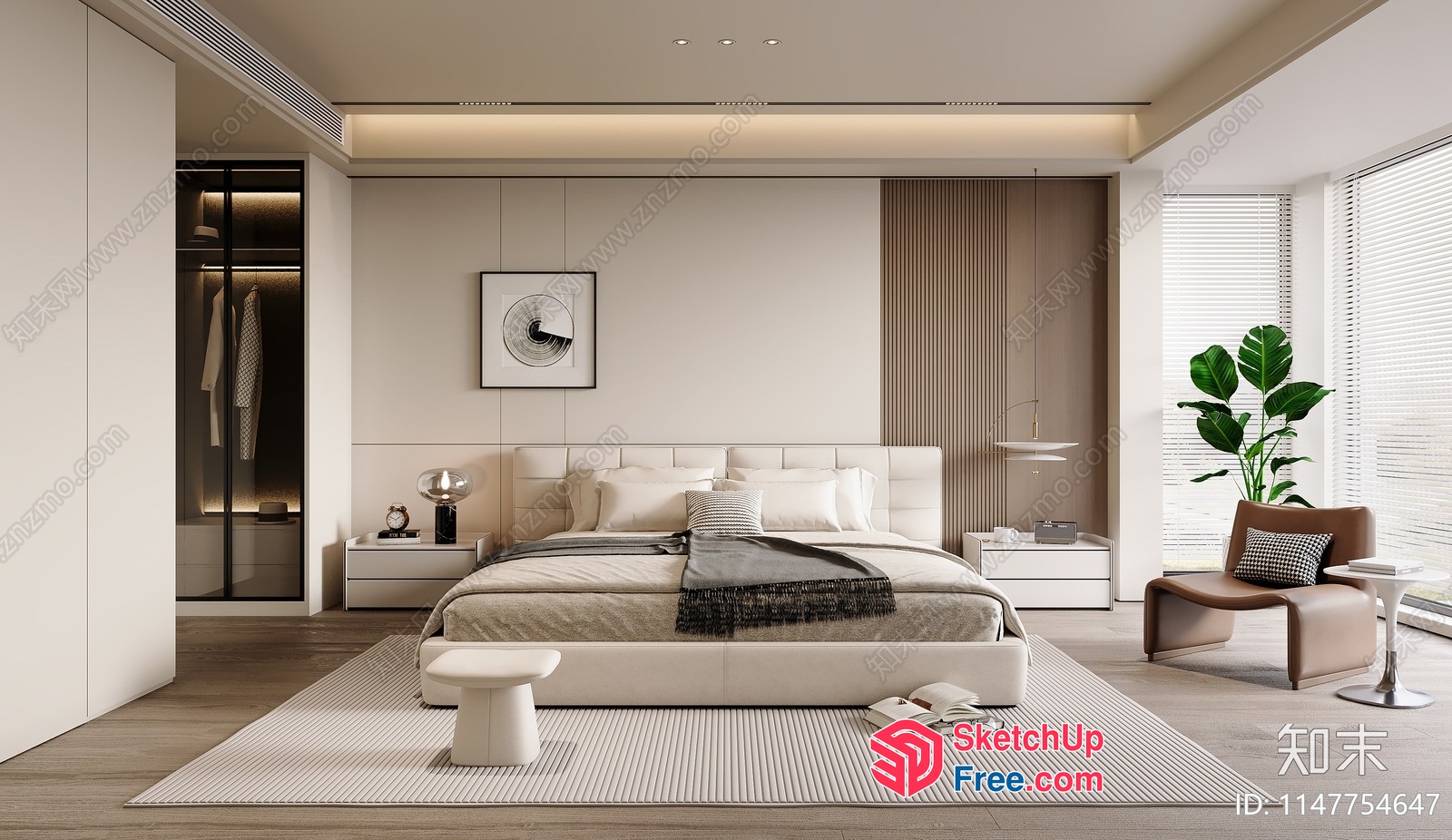 Elegant Modern Minimalist White Bedroom 3D SketchUp File