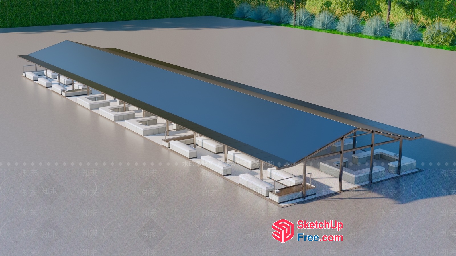 Long Roofed Outdoor Seating Area 3D SketchUp File