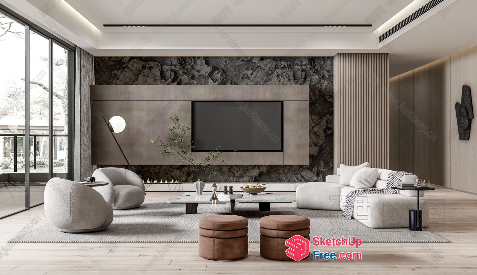Modern Living Room With Sleek Furniture And Natural Light 3D SketchUp File