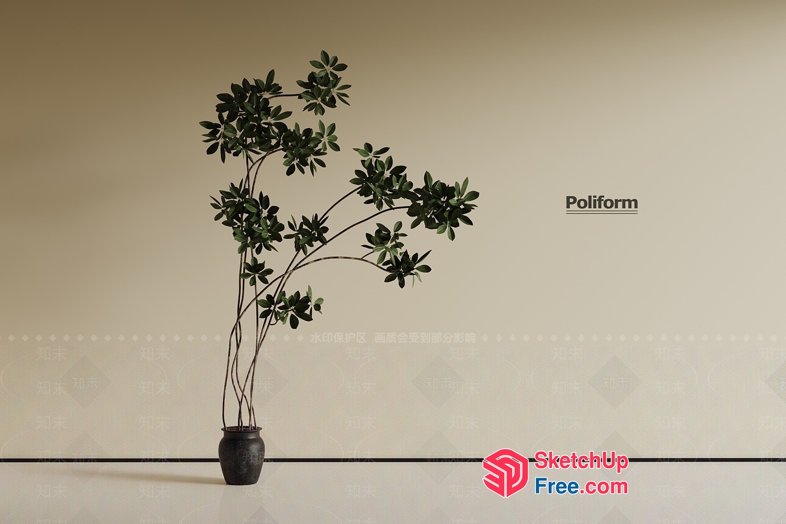 Elegant Plant Decoration In Black Pot 3D SketchUp File