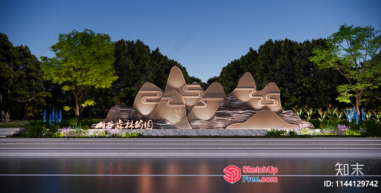 Asian-Inspired Modern Monumental Landmark 3D SketchUp File