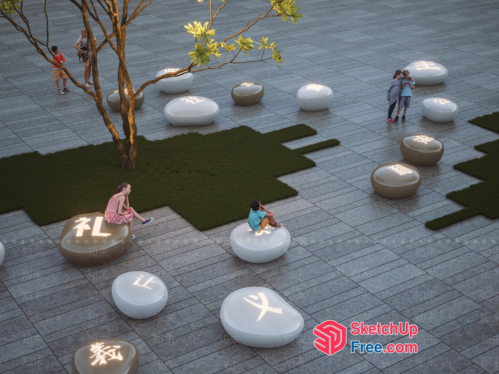 Modern Asian-Inspired Outdoor Seating Arrangement 3D SketchUp File