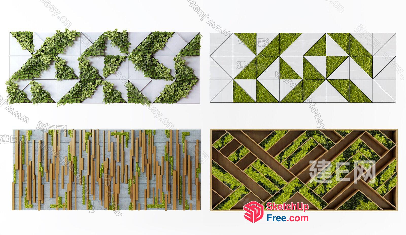 Geometric Patterns Of Greenery And Wood 3D SketchUp File