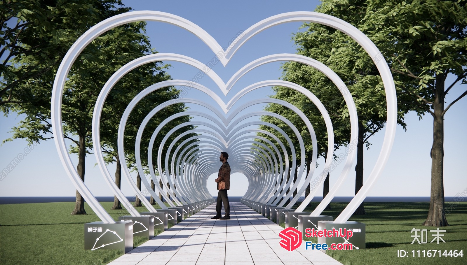 Serene Outdoor Passage With Heart-Shaped Arches 3D SketchUp File