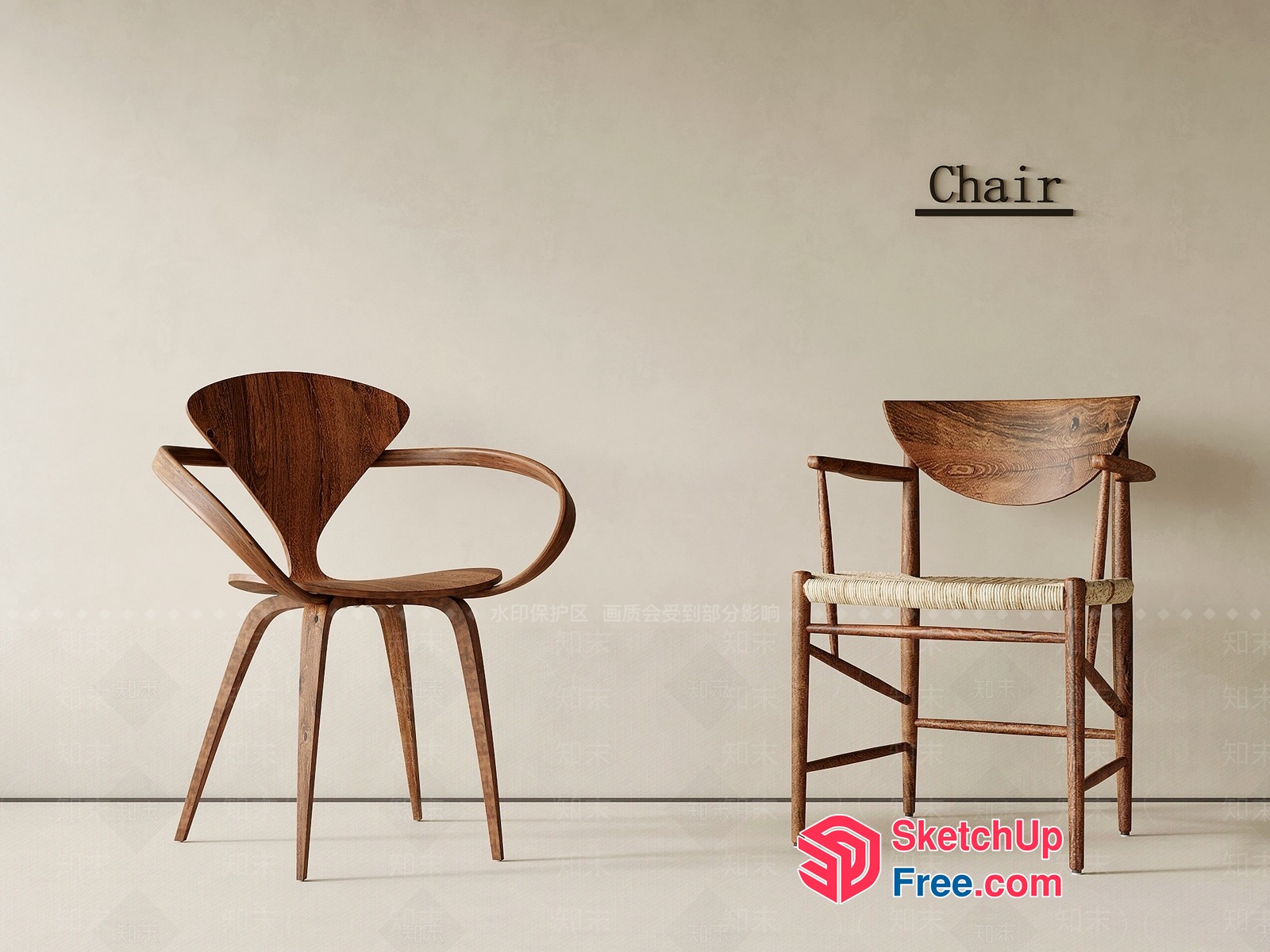 Two Elegant Wooden Chairs With Distinctive Designs 3D SketchUp File