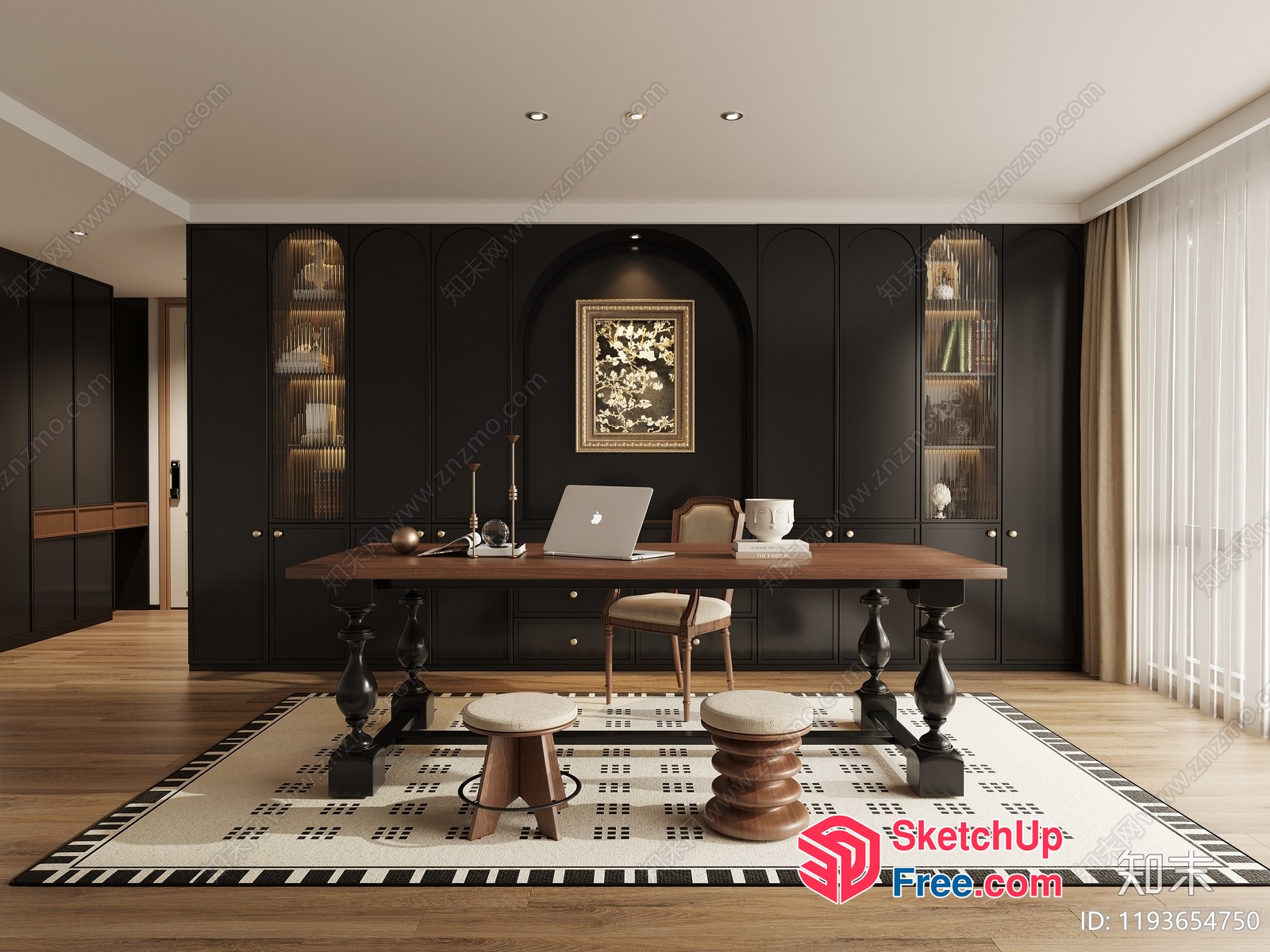 Classic Office Interior With Elegant Furniture And Decor 3D SketchUp File