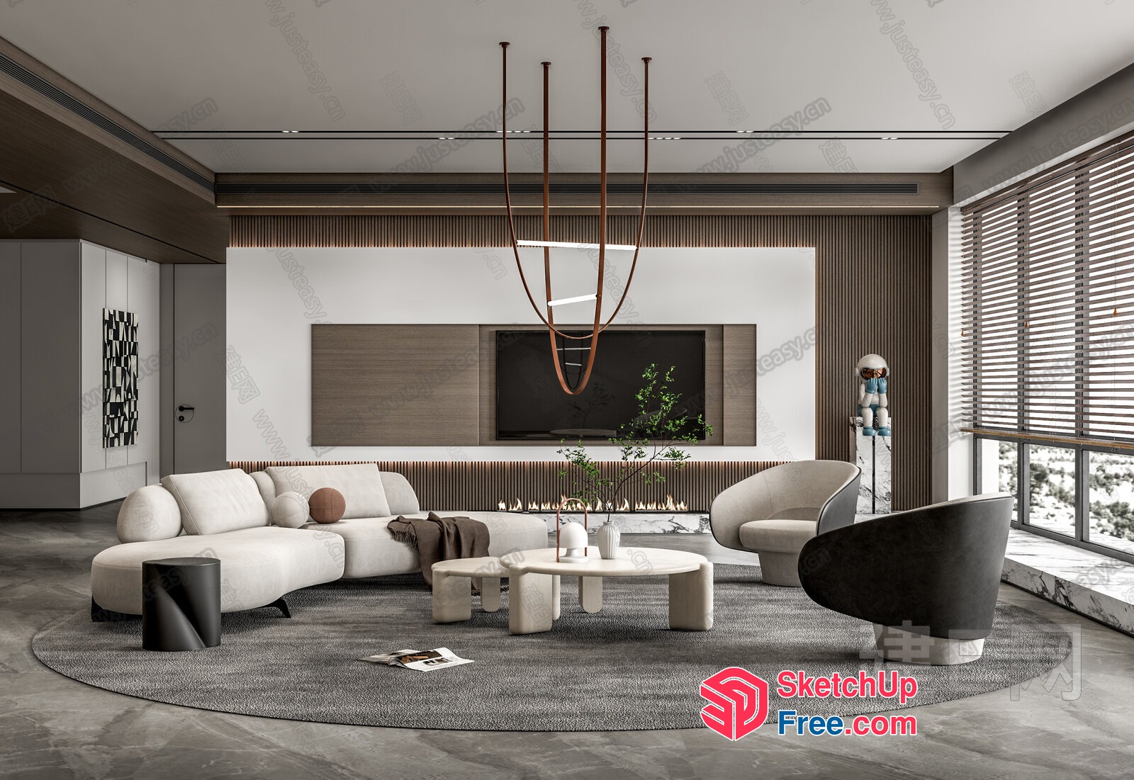 Modern Minimalist Living Room With Creamy Style Sofa 3D SketchUp File